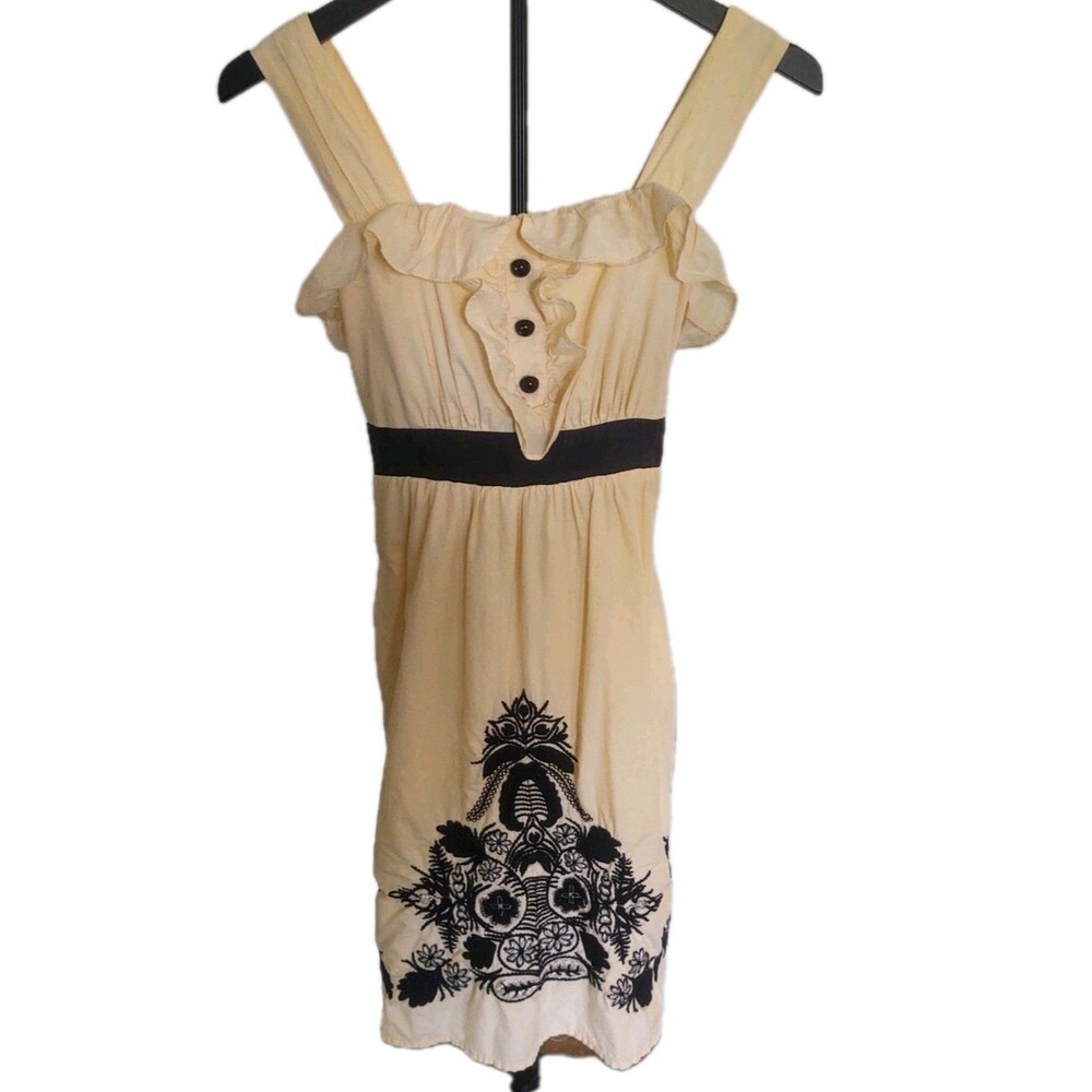 Voom Vintage Yellow Embroidered Floral Sleeveless Dress Women's Sz  XS FLAW